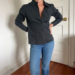 Navy Ann Taylor polka dot blouse